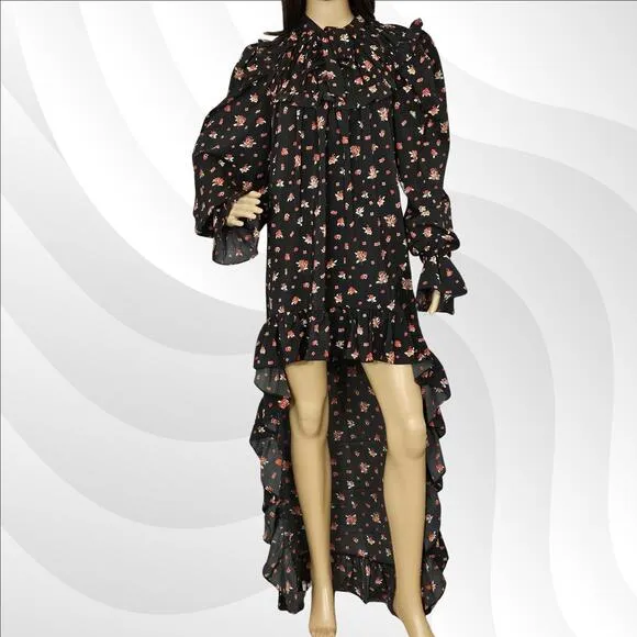 WeWoreWhat Black Polka Dot Floral High-Low Dress Size S | Flowy &amp; Feminine