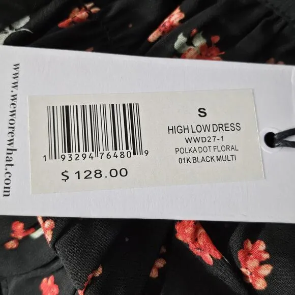 WeWoreWhat Black Polka Dot Floral High-Low Dress Size S | Flowy &amp; Feminine