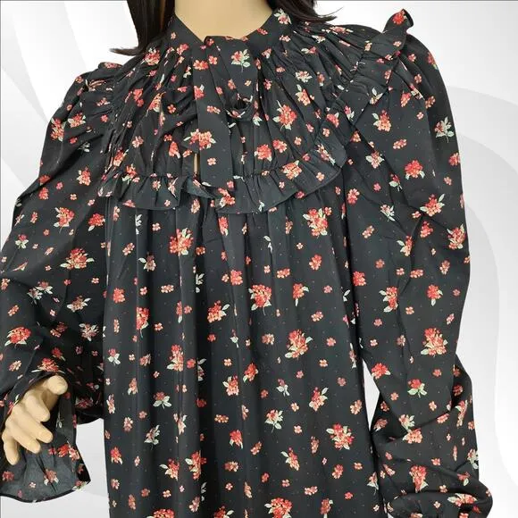 WeWoreWhat Black Polka Dot Floral High-Low Dress Size S | Flowy &amp; Feminine