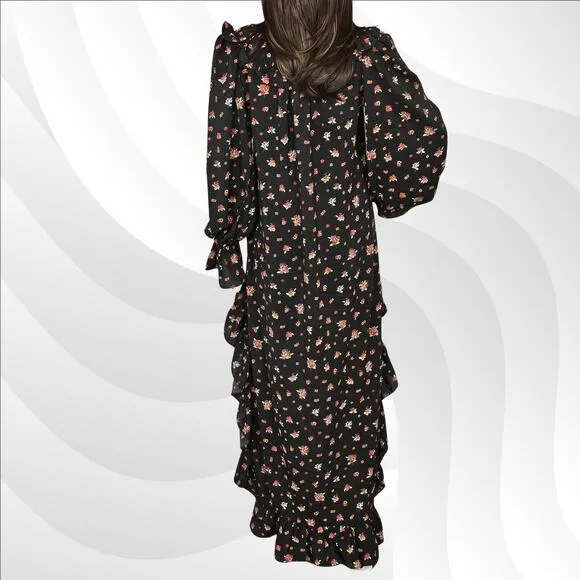 WeWoreWhat Black Polka Dot Floral High-Low Dress Size S | Flowy &amp; Feminine