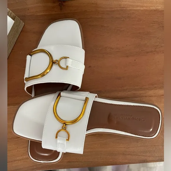 White and Gold Minimalist Slide Sandals