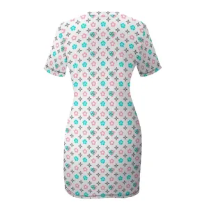 White Crew Neck Short Sleeve Dress