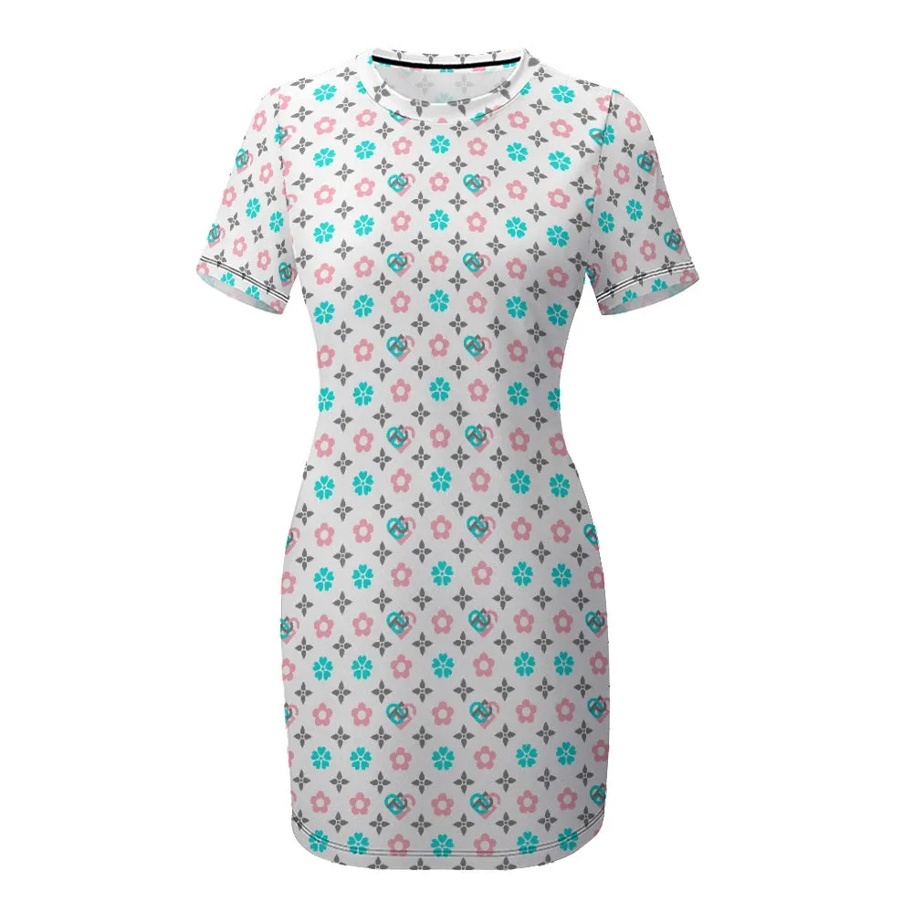 White Crew Neck Short Sleeve Dress