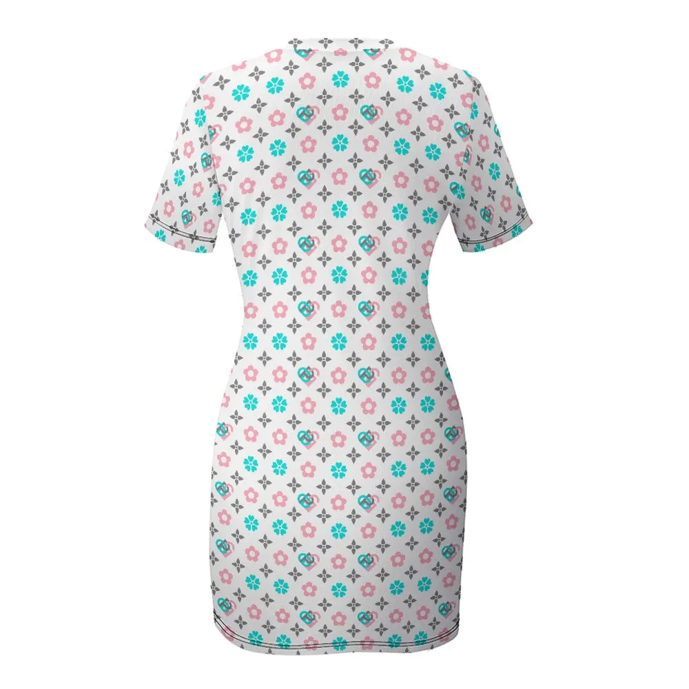 White Crew Neck Short Sleeve Dress