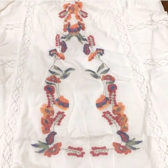 White Embroidered Crochet Accent Embroidered Floral Sun Dress Coverup