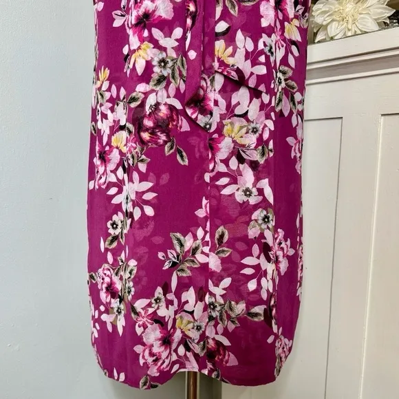 White House Black Market Purple Floral Tie Neck Chiffon Choker Shift Dress 10p