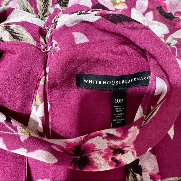 White House Black Market Purple Floral Tie Neck Chiffon Choker Shift Dress 10p