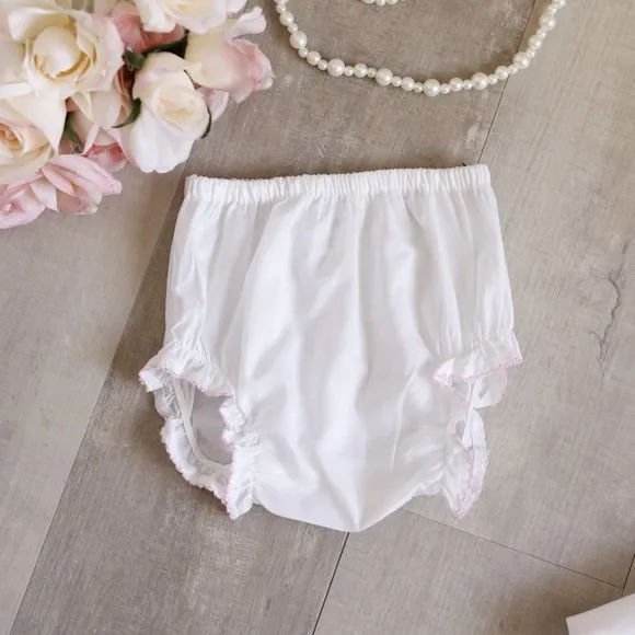 White Smocked Dress and Diaper Cover 100% Cotton Pink Embroidery Boutique NWT