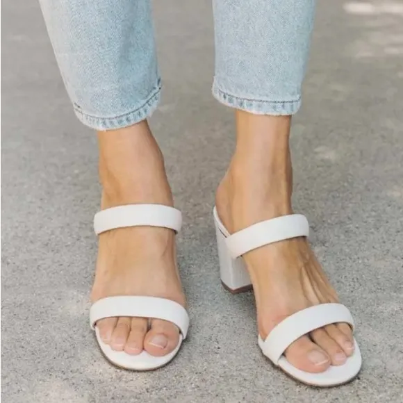 White Strappy Block Heels by Saludos Soft leather cushion heel minimalist chic
