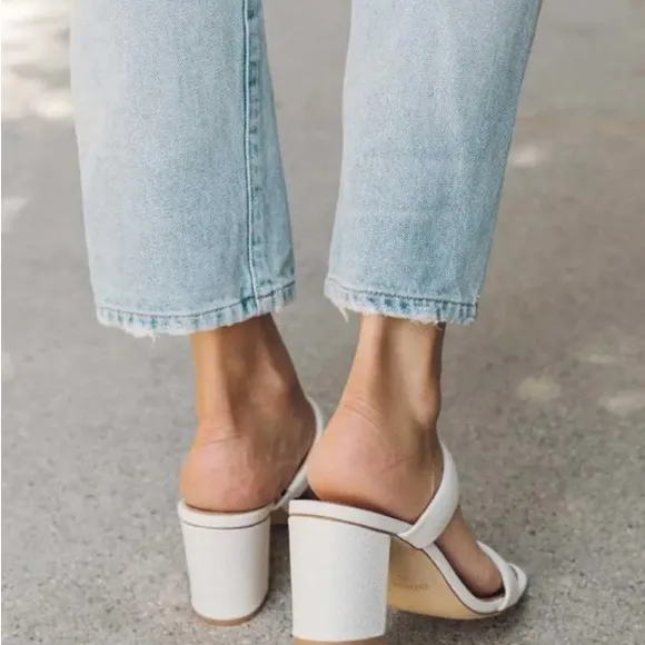 White Strappy Block Heels by Saludos Soft leather cushion heel minimalist chic