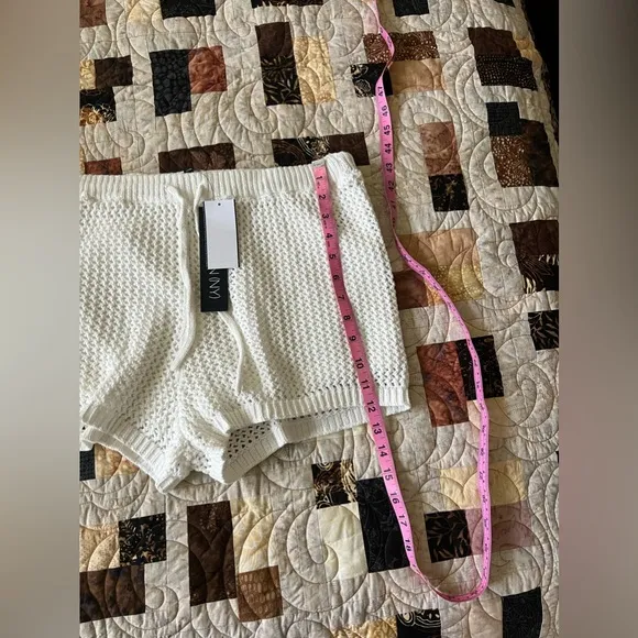White Toccin Cotton Open Knit Drawstring Shorts