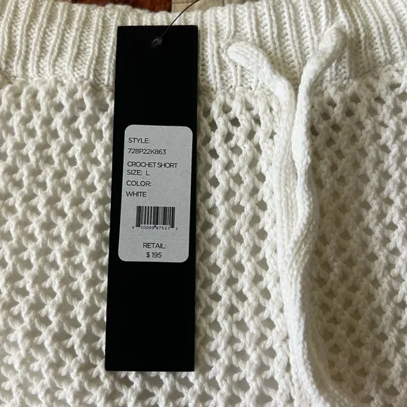 White Toccin Cotton Open Knit Drawstring Shorts