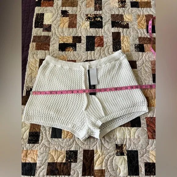 White Toccin Cotton Open Knit Drawstring Shorts