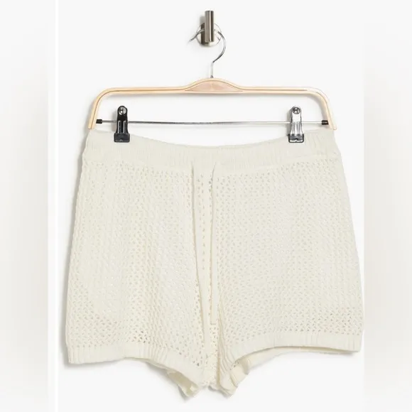 White Toccin Cotton Open Knit Drawstring Shorts