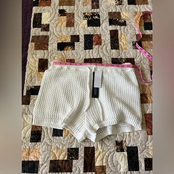 White Toccin Cotton Open Knit Drawstring Shorts