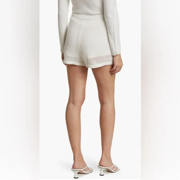 White Toccin Cotton Open Knit Drawstring Shorts