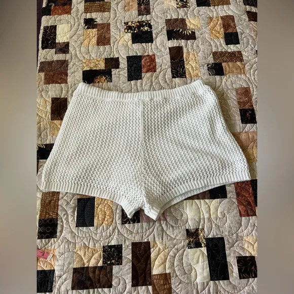 White Toccin Cotton Open Knit Drawstring Shorts