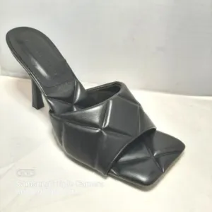 Wild Diva Lounge Womens Size 7.5 High Heel Sandal SlipOn Plush Quilt Style Black