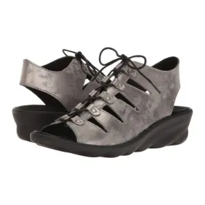 Wolky Arena Amalia Nubuck Light Gray &amp; Black Leather Sandals Size 38