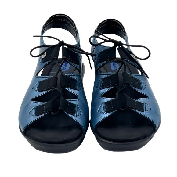 Wolky Arena Metallic Blue Gladiator Wedge Comfort Festival Sandals EU 39 US 8.5