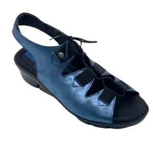 Wolky Arena Metallic Blue Gladiator Wedge Comfort Festival Sandals EU 39 US 8.5