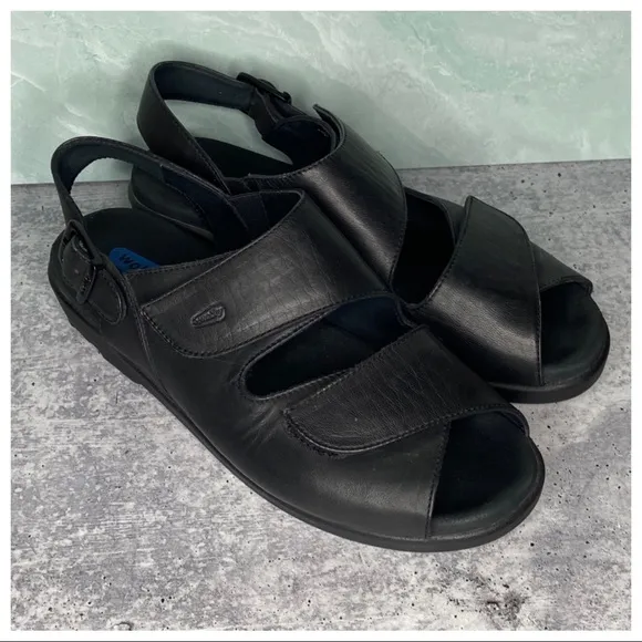 Wolky Shoe Black Leather Nimes Buckle Velcro Sandal