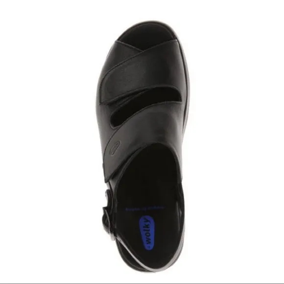 Wolky Shoe Black Leather Nimes Buckle Velcro Sandal