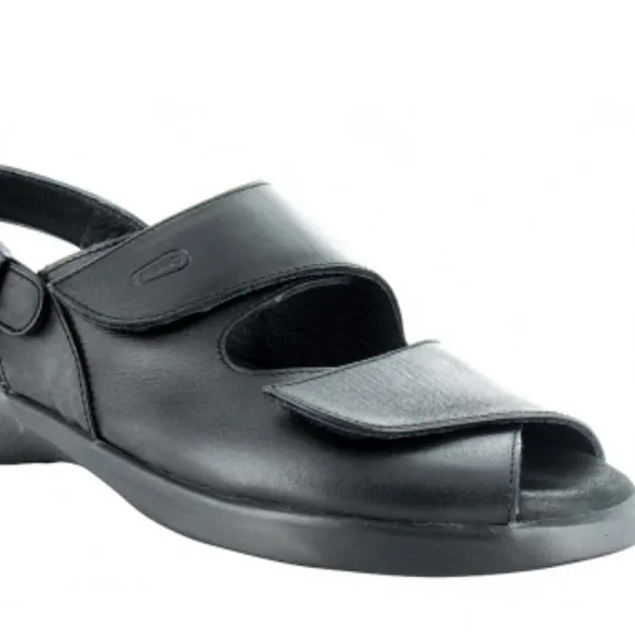 Wolky Shoe Black Leather Nimes Buckle Velcro Sandal
