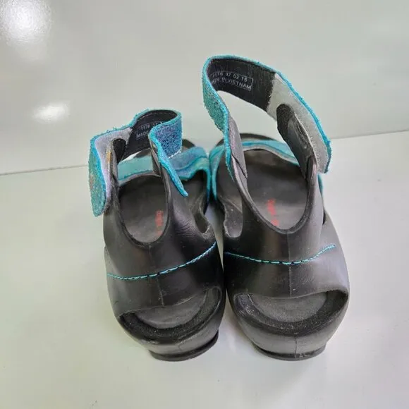Wolky Turquoise Snake Print Ankle Strap Heel Support Walking Sandals Size 37