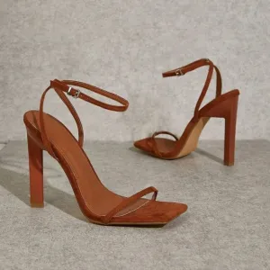 Women Minimalist Feminine Daily Thin Ankle Strap Stiletto High Heeled Sandals