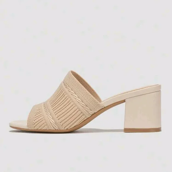 Women Minimalist Mule Sandals, Fabric Chunky Heeled Elegant Sandals