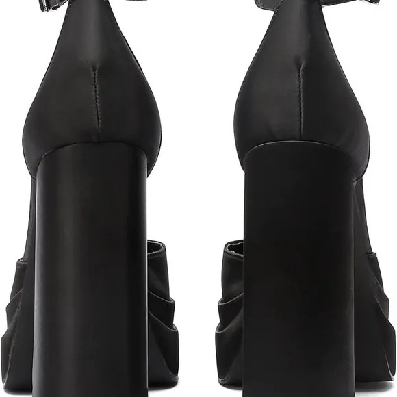 Women Platform Pump Sandals,5&quot; Chunky Block Heel,Ankle Strap Buckle,Closed Squar