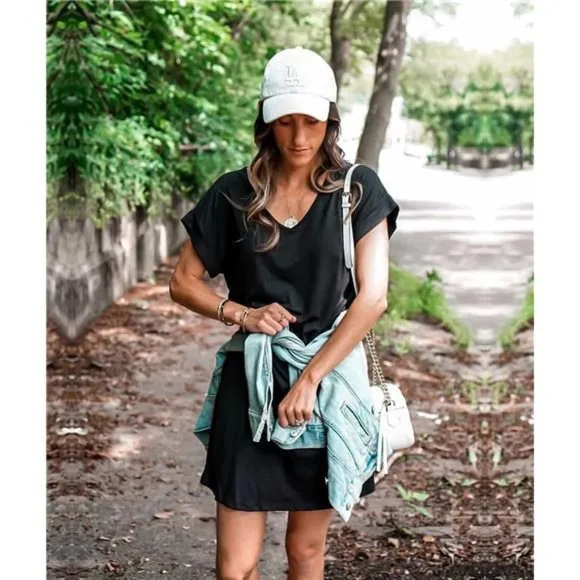 Women V-Neck Short Sleeve Summer Dresses Black