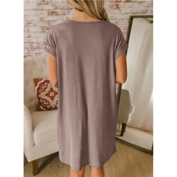 Women V-Neck Short Sleeve Summer Dresses Dark Khaki
