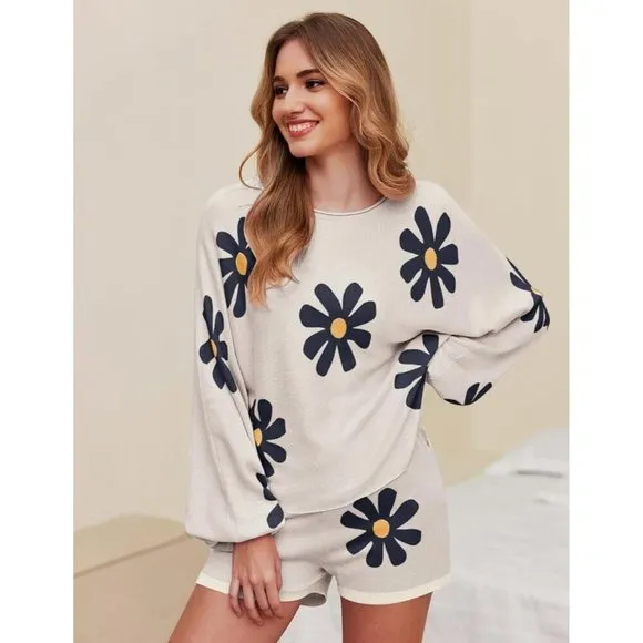 Women White Lounge Wear Sets Long Sleeve Sweatsuit Matching 2 Piece Outfits