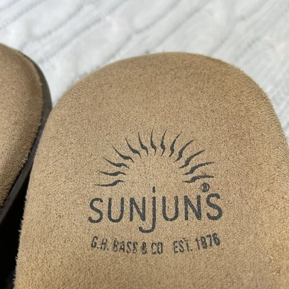 Women's 9W Sunjuns G.H. Bass &amp; Co Brown Sandals Sheila 2” wedge heel leather