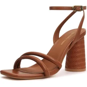 Women's Brown Block High Heels Square Toe Heeled Sandals Ankle Strap Shoes