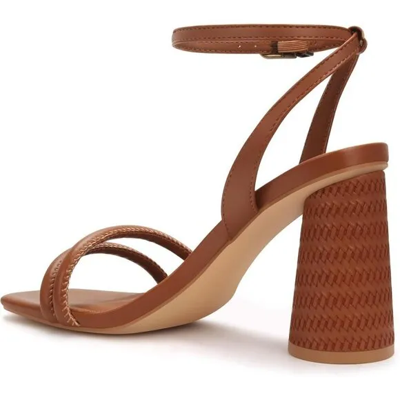 Women's Brown Block High Heels Square Toe Heeled Sandals Ankle Strap Shoes