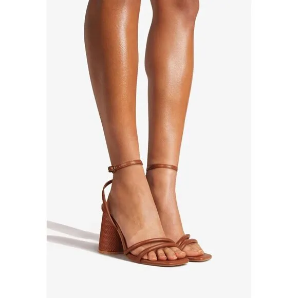 Women's Brown Block High Heels Square Toe Heeled Sandals Ankle Strap Shoes