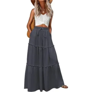 Womens Casual Boho High Waisted Flowy Maxi Skirts Trendy Floral Cute
