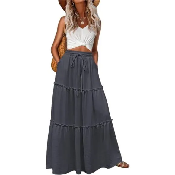 Womens Casual Boho High Waisted Flowy Maxi Skirts Trendy Floral Cute