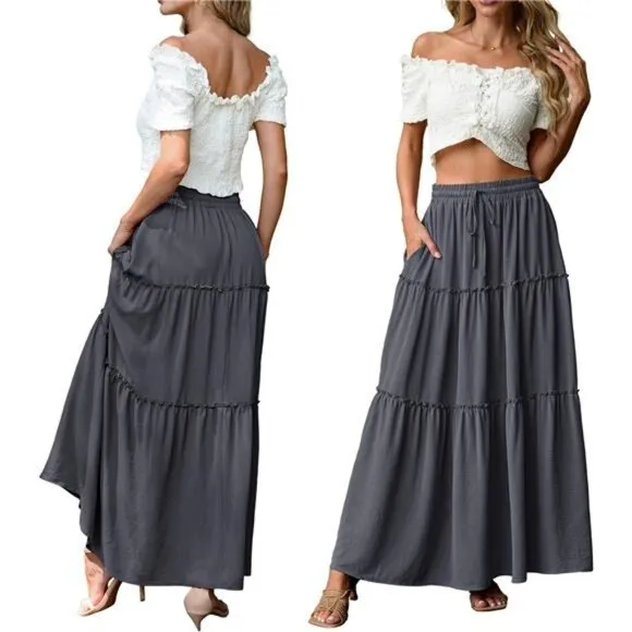 Womens Casual Boho High Waisted Flowy Maxi Skirts Trendy Floral Cute