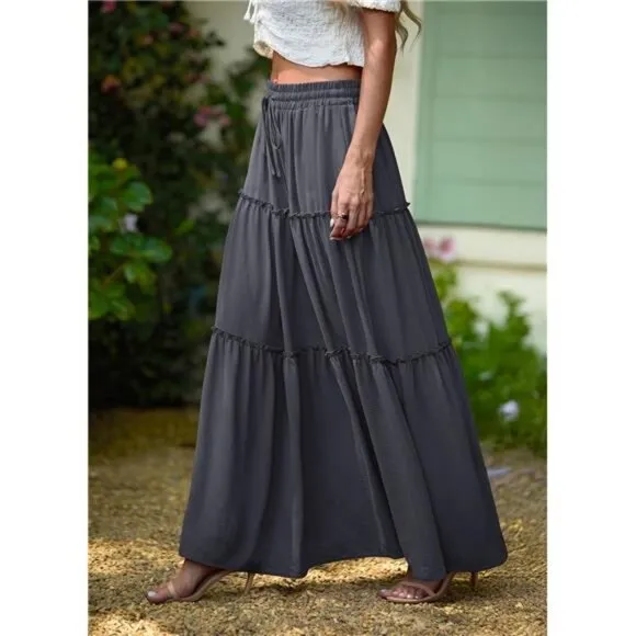 Womens Casual Boho High Waisted Flowy Maxi Skirts Trendy Floral Cute