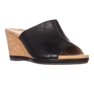 Women’s Clarks Helio Corridor Comfort Wedge Cork Sandals, Black Leather Size 8.5