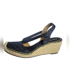 Women's Clarks Petrina Kaelie Black White Polka Dot Espadrille Wedge Sandals Sz9