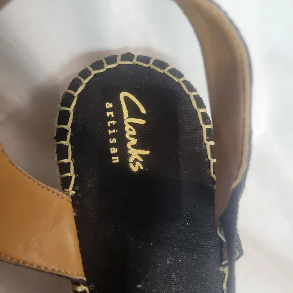 Women's Clarks Petrina Kaelie Black White Polka Dot Espadrille Wedge Sandals Sz9
