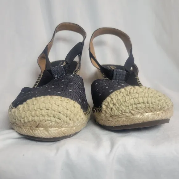 Women's Clarks Petrina Kaelie Black White Polka Dot Espadrille Wedge Sandals Sz9