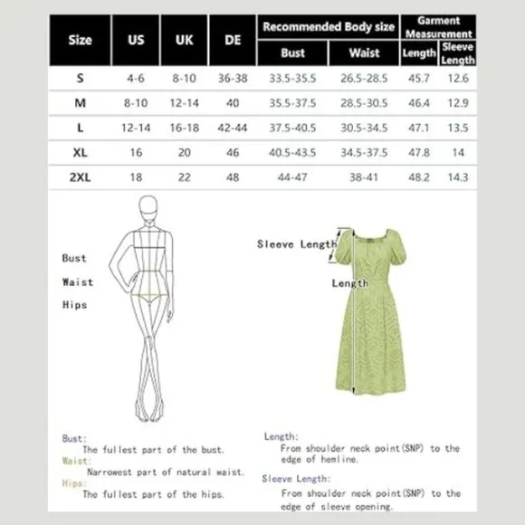 Women's Eyelet Dress Summer Square Neck Short Puff Sleeve Casual Midi Dress