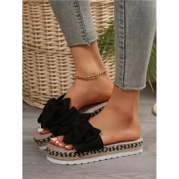 Women's Fashion Bowknot Decorated  Rope Bottom Fisherman Style Sandals