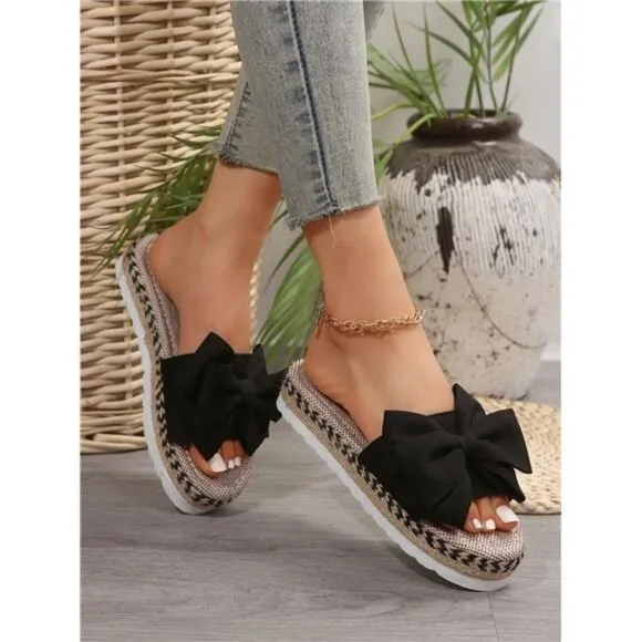Women's Fashion Bowknot Decorated  Rope Bottom Fisherman Style Sandals